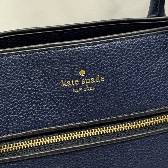 Kate Spade Chester Street Allyn Large Satchel Tote Navy Blue Pebbled Leather - Picture 2 of 14